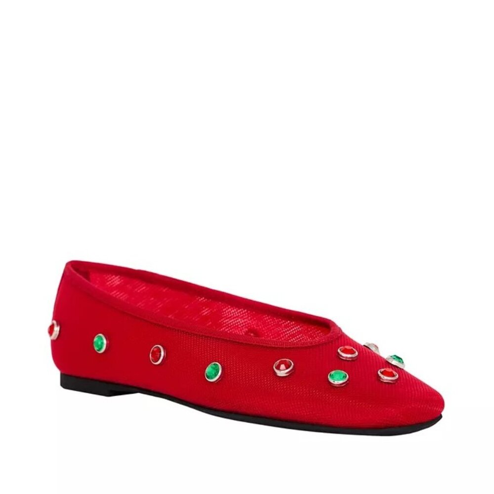Katy Perry $98 Evie High Crystal Ballet Flats Bright Red Sz 7.5 NIB!